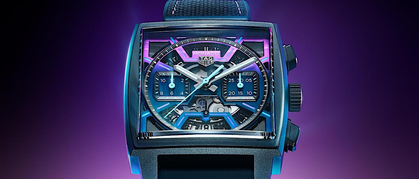 夜幕降临 竞速开始：TAG HEUER Monaco 镂空计时腕表电光紫限量版