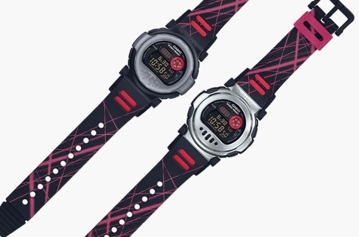 G-B001MVA-1拥有黑色半透明树脂表圈，内部为经银色IP处理的金属表壳。