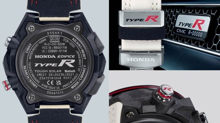 表带扣环刻有Type R与HONDA标志，另外像是计时按把与底盖也分别饰有R与Type R标志。