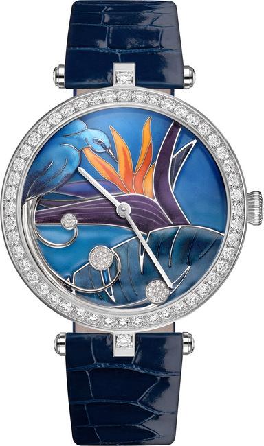 Lady Arpels Jour Nuit Oiseaux de Paradis腕表，白K金表壳，直径38毫米，表圈镶嵌钻石