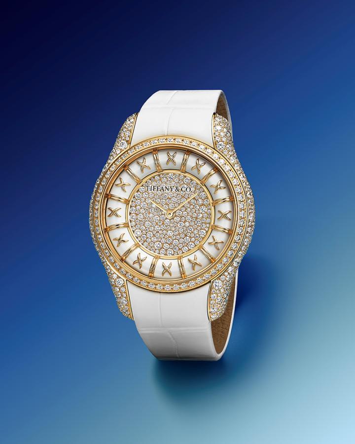 Enamel 黄 K 金白色珐琅铺钻腕表