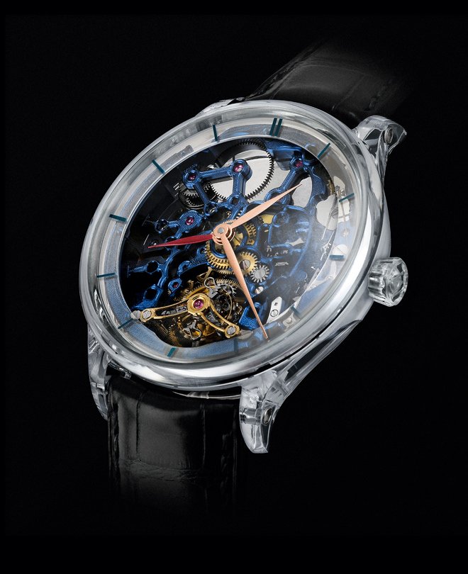亨利慕时H. Moser & Cie. VENTURER 两地时蓝宝石蓝色镂空冒险者陀飞轮腕表 