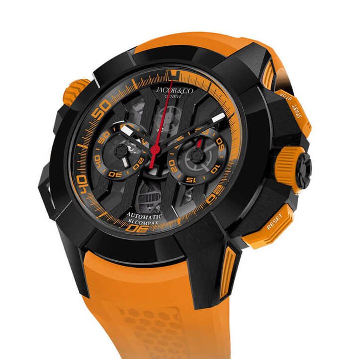 JACOB & CO. Jacob.& Co. Epic X Chrono Black Titanium with Orange Band。预估价：CHF 25,000～50,000