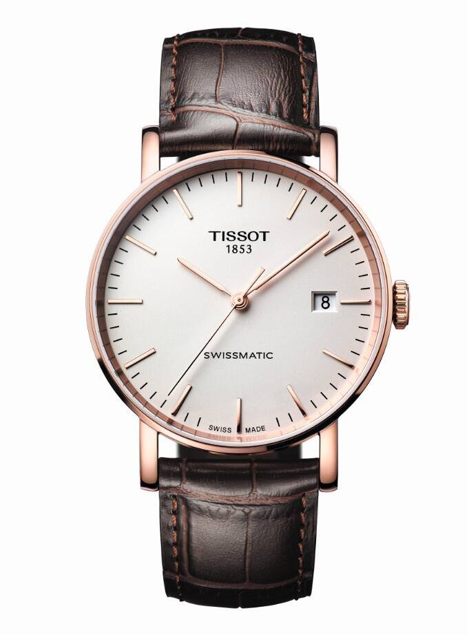TiSSOT 天梭 EveryTime系列搭载Swissmatic机芯，表壳为玫瑰金PVD涂层