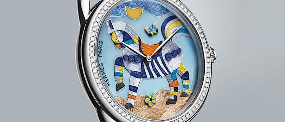 爱马仕从丝巾图案获得启发创作首见结合皮革镶嵌与丝线工艺的Arceau手表