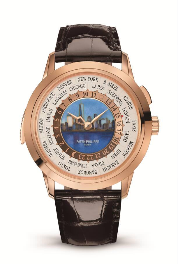 Reference 5531玫瑰金版，产于2017。首款百达翡丽Patek Philippe三问世界时间腕表，其拥有独家专利的机械装置可以报出当地时区的小时