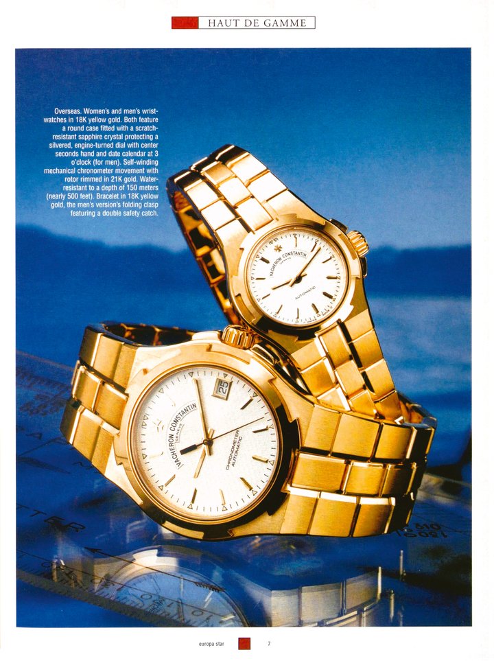 1997年《Europa Star》杂志刊载的两枚18K金 Overseas 纵横四海系列腕表