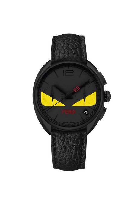 Bag Bugs的表情完美地转移到Momento Fendi计时码表的表盘上，以腕表表盘的子表盘代表炯炯有神的双眼，效果出人意料，妙趣横生