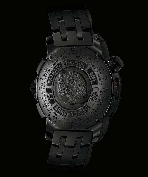 宝齐莱柏拉维系列三地时间计时码表碳黑款