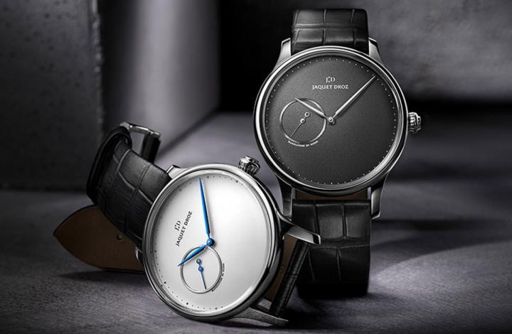 雅克德罗推出两款Grande Heure Minute腕表，分别搭配岩灰色与银白色面盘，简洁的小三针格局，将时间的优雅从容展现于表主眼前