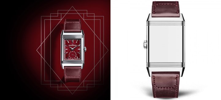 Reverso Tribute Small Seconds翻转系列小秒针腕表，各项细节简约优雅，与面盘形成赏心悦目的鲜明对比。此款表带备有紫红色、酒红色、胭脂红色、茄紫色，深邃而浓艳的红色系如梦似幻，与腕表相得益彰