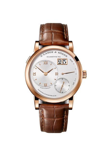 最新LANGE 1 18K玫瑰金款，搭配实心银银白色表盘