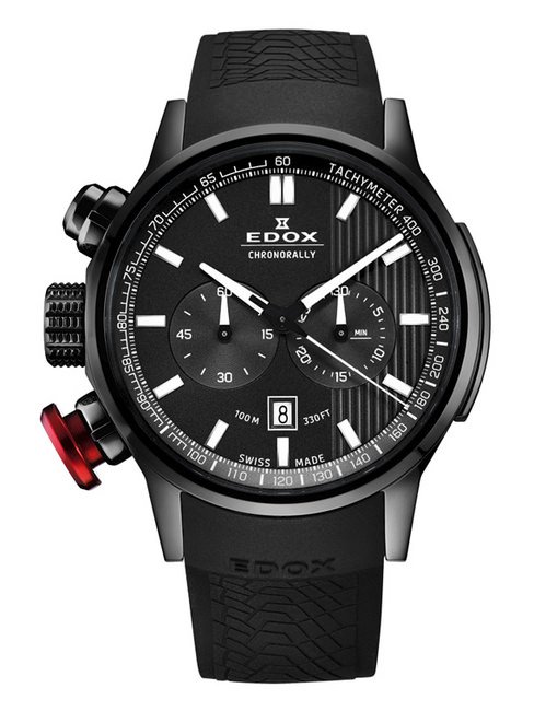  EDOX Chronorally越极速野时尚计时码表（不锈钢黑色PVD包覆）