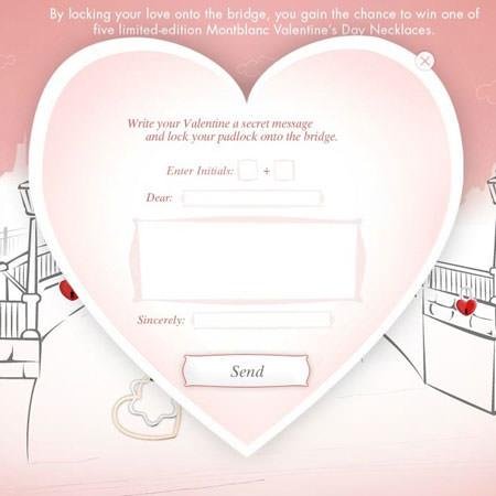 「万宝龙爱恋之桥The Montblanc Valentine's Bridge」活动首页，写一封传递爱意的秘密情书给挚爱情人！