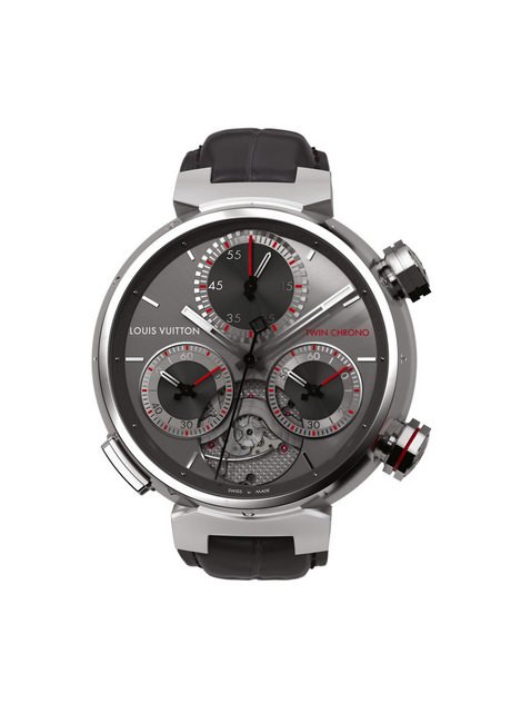 Tambour Twin Chrono双计时码表腕表独特的大开窗表面设计让人禁不住睁大双眼，全身心递沉醉这个精妙的机械世界中去。我们可以清晰地看到这些的机械零部件如何完美的配合运作