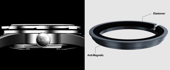 表壳内部设有Amortiser®防震装置，既有抗磁作用，可能提升手表侧边的防震保护力