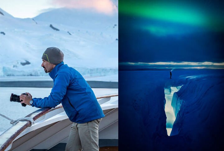 Paul Zizka（左）与其拍摄的极光照片作品