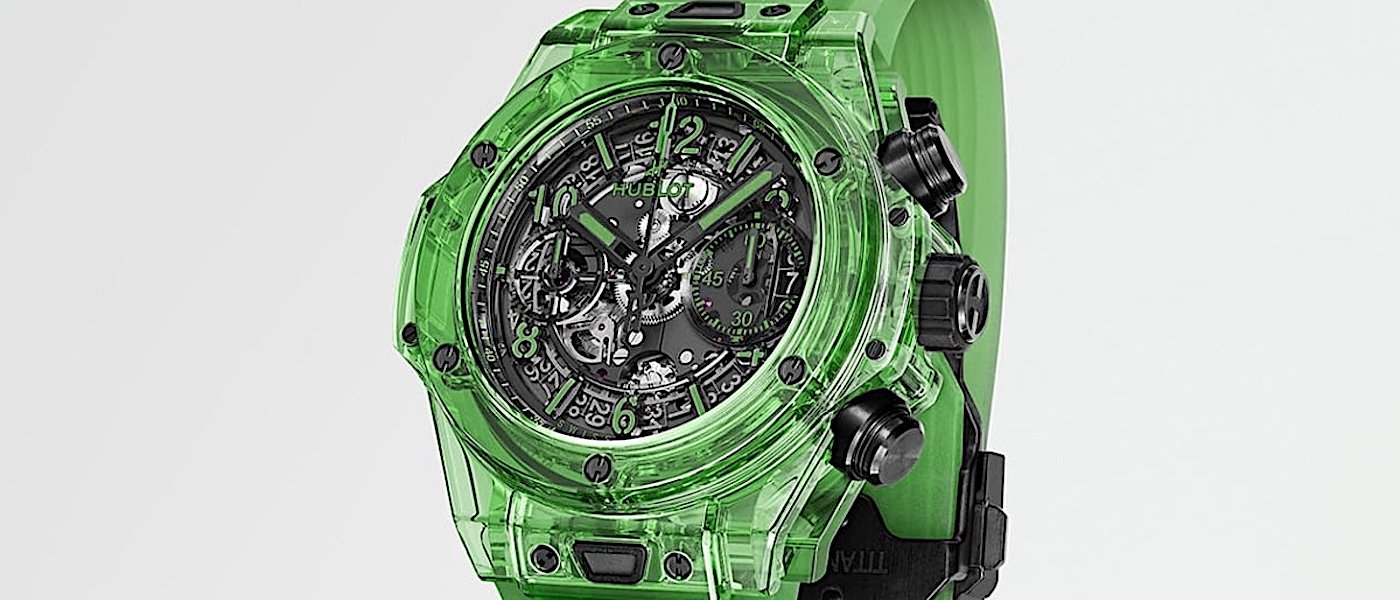 HUBLOT招牌大爆炸计时码表首次绿色SAXEM透明表“稀有度三级跳”