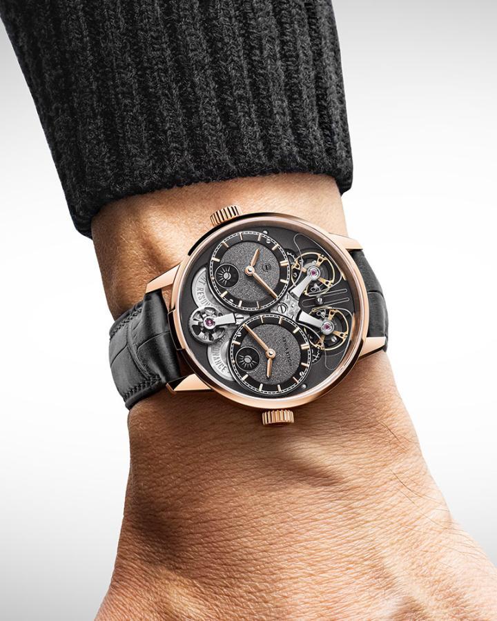 全球限量 50 只，Dual Time GMT Resonance 玫瑰金款体现了 Armin Strom 独立制表精神的精粹诠释。