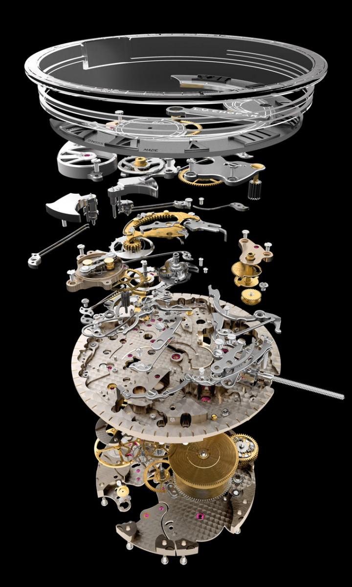 L.U.C Full Strike三问表的08.01-L机芯装载超过500枚组件，如此的复杂度更一举通过了日内瓦印记认证，各个细节之精美、精雕细刻的加工修饰都令人叹为观止