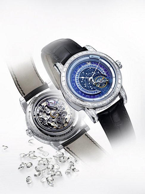 Master Grande Tradition Grande Complication超卓传统复杂功能大师系列腕表将限量推出8枚白金款，搭载独一无二的机芯，镶嵌璀璨夺目的宝石