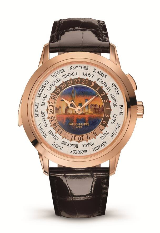 Reference 5531玫瑰金版，产于2017。首款百达翡丽Patek Philippe三问世界时间腕表，其拥有独家专利的机械装置可以报出当地时区的小时