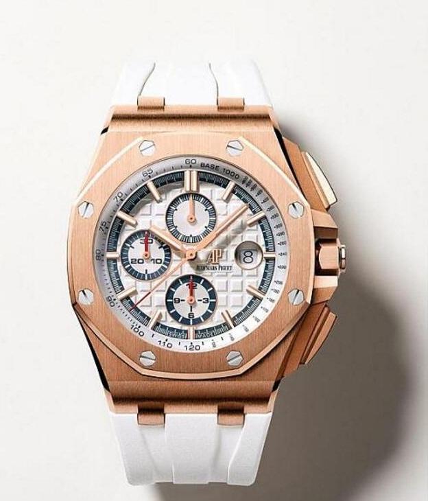 以玫瑰金材质打造的男表，流露奢华气息，面盘的配色也颇为缤纷