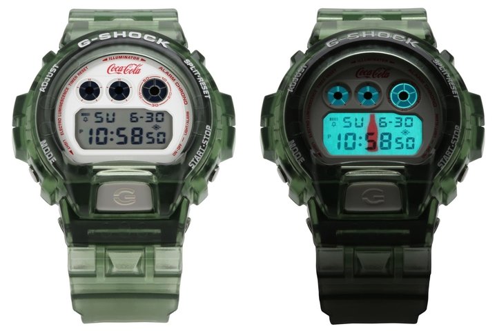 DW6900CC23-3面盘亦有可口可乐标志，一旦按下面盘下方的银色按钮，液晶萤幕会发出绿色亮光，中间还有一枚红色的可乐瓶轮廓。