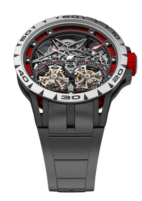 Excalibur Spider Skeleton Double Flying Tourbillon 镂空双飞行陀飞轮腕表犹如一辆顶级赛车以最尖端的引擎，精巧绝美