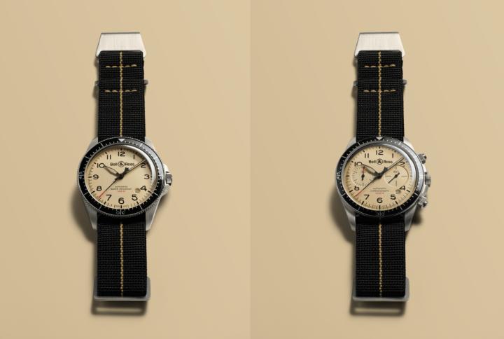 柏莱士一次推出Vintage BR V2 Military Beige三针款式以及计时码表，米色的面盘搭配致敬Military M1腕表的表圈和时标，让腕表非常有复古风格