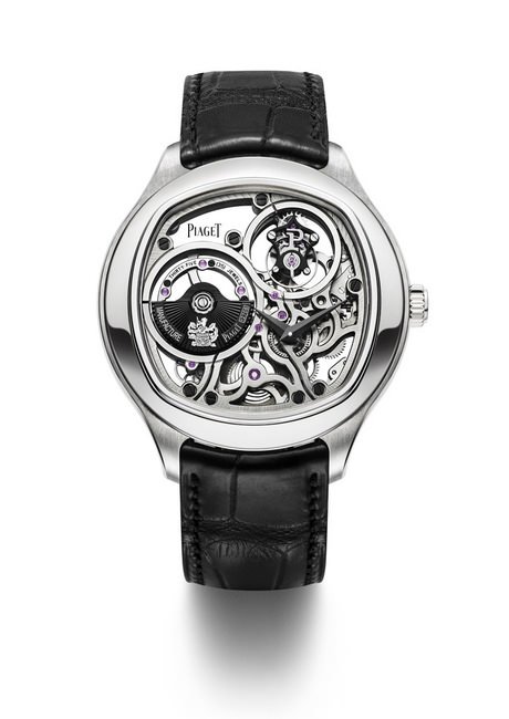 Piaget Emperador Coussin 1270S超薄镂空自动上链陀飞轮以棕色鳄鱼皮表带连金质折叠式表扣，铸就伯爵另一超凡艺术杰作