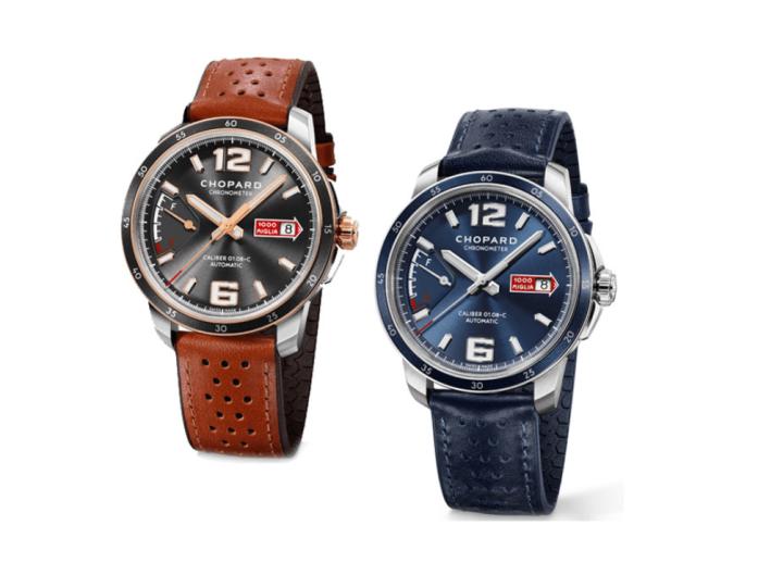 腕表备有不锈钢或不锈钢搭配18K玫瑰金表壳款式可供选择，两个表款面盘和表带与古董赛车的色调相呼应，环形缎面打磨电镀蓝色或灰色面盘，增添属于自己的时尚品味