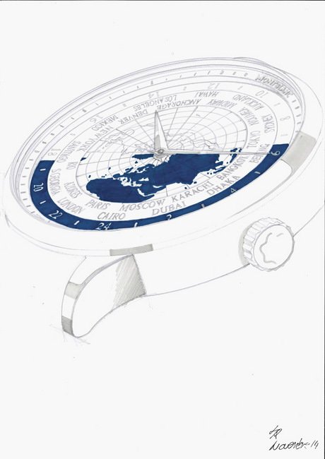 万宝龙Heritage Spirit传承精神系列世界概念（Orbis Terrarum）腕表设计手绘稿