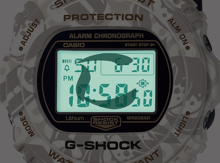 液晶萤幕背光图为英文字母\"C\"，除了是\"G-SHOCK\"的第六个字母之外，也象征七福神系列的第六款作品
