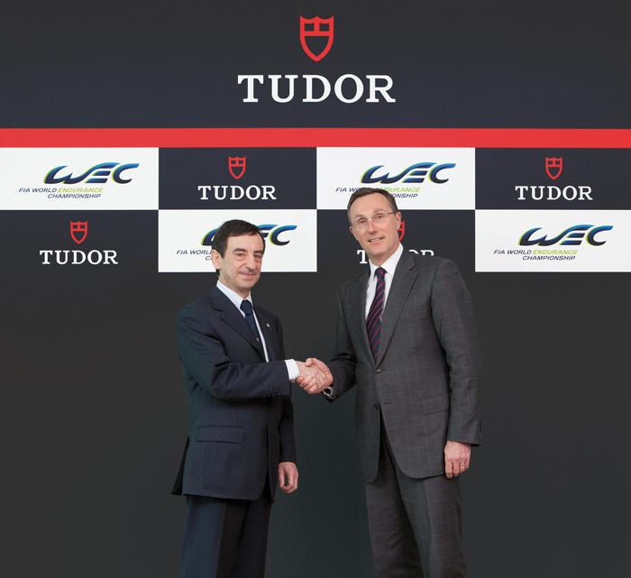 西方赛车俱乐部（ACO）总裁Pierre Fillon，左，与Montres Tudor SA 总经理Philippe Peverelli