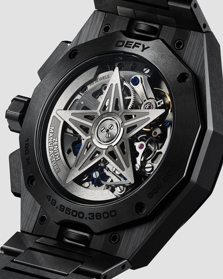 El Primero 3600 机芯为 Defy 挑战系列 Skyline 天际线计时腕表提供稳定且源源不断的动力，身为 Zenith 传奇高振频计时机芯的当代进化版本，能以极高精准度显示 1/10 秒。