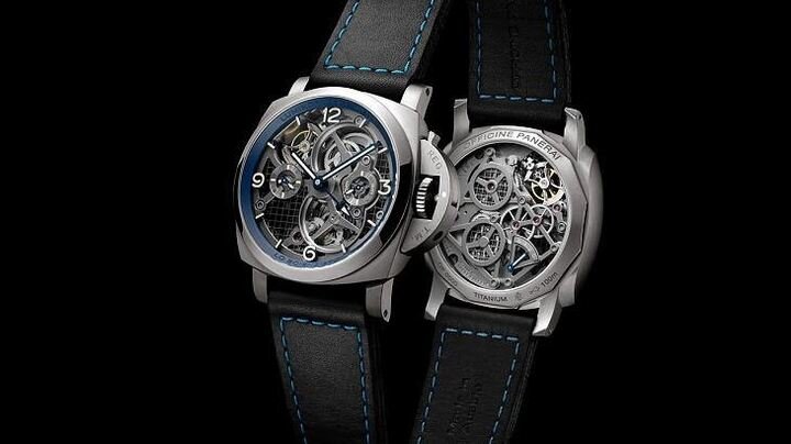 继2016年之后，Lo Scienziato-Luminor 1950 Tourbillon GMT再推新版本，主要改变发生于指针、表圈内侧配色以及表带缝线配色等细节
