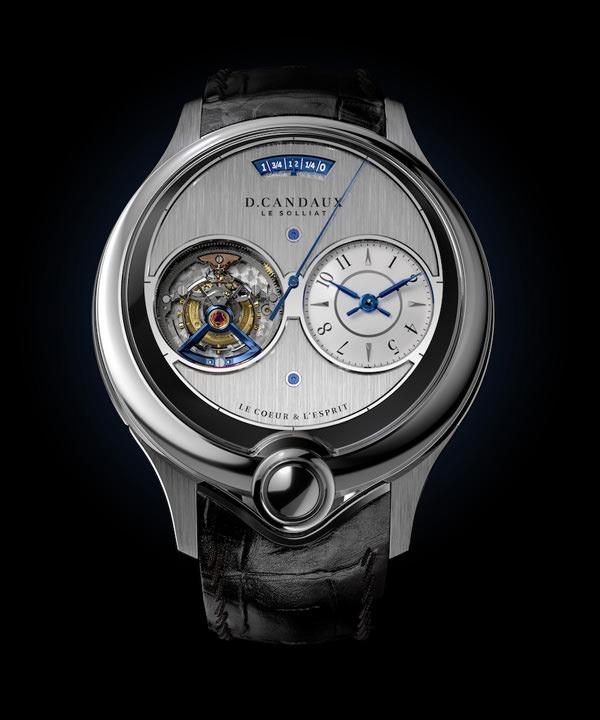 腕表呈现不对称设计的D.Candaux LA 1740腕表， 最为引人注目的，还是那位于下方的创新设计表冠