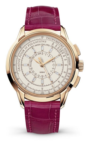 百达翡丽Multi-Scale Chronograph多刻度计时表玫瑰金材质，Ref. 4675女式表款采用长型钻石时标