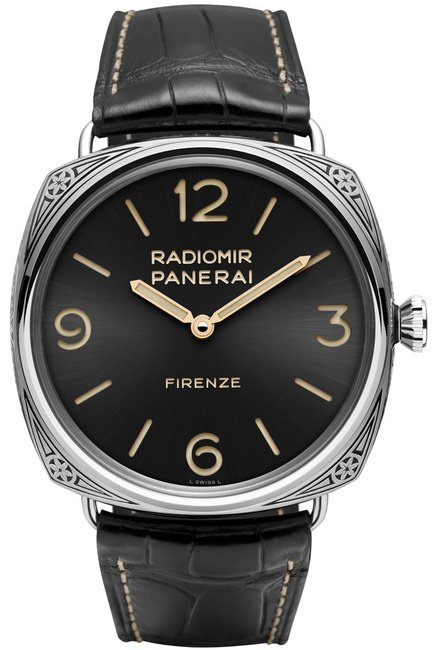 Radiomir Firenze 3 Days Acciaio 47毫米 3日动力储存精钢腕表（ PAM00604）承继沛纳海腕表起源于为海军进行海下任务而设计的传统，防水深度可达十巴（约 100米），配备黑色鳄鱼皮表带，搭衬对比强烈的亚麻色缝线。并只于历史深远悠久的托斯卡尼专卖店发售