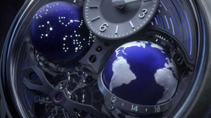 Bridges金桥系列Cosmos宇宙腕表以两个完整的球体，分别代表地球与星际空间