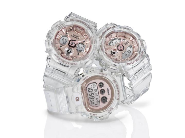 G-SHOCK一次推出三款晶透系列，树脂材质让整只手表看起来晶莹剔透