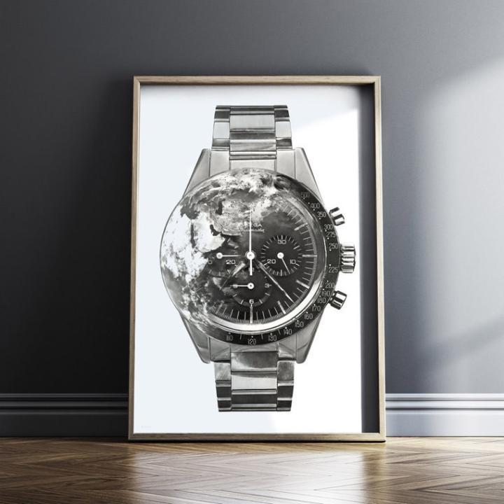 Kraulis为欧米茄伦敦活动创作的Moonwatch画作，主题是第二位登月太空人Buzz Aldrin佩戴的Speedmaster腕表