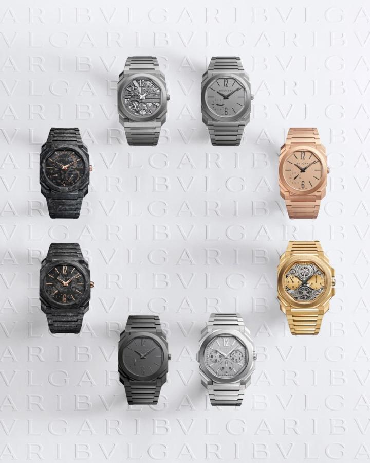 宝格丽历年曾用不同材质制作Octo Finissimo超薄手表，2023年品牌再添加先进的锻造碳材质。