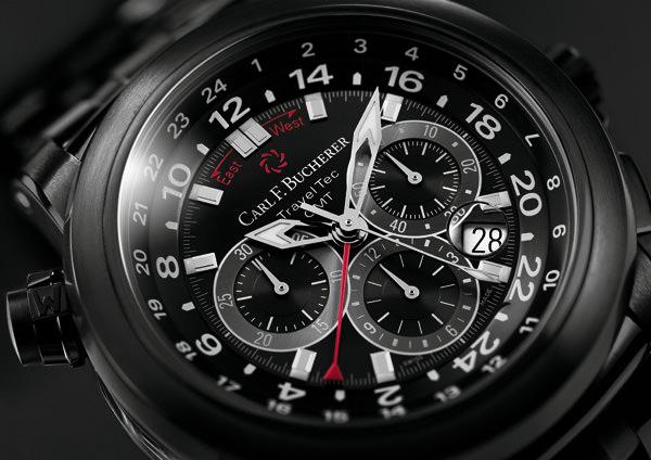 宝齐莱柏拉维系列三地时间计时码表碳黑款