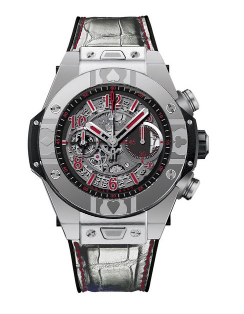 HUBLOT特别推出限量版Big Bang UNICO World Poker Tour精钢款腕表，融入多项扑克元素，限量200枚带编号