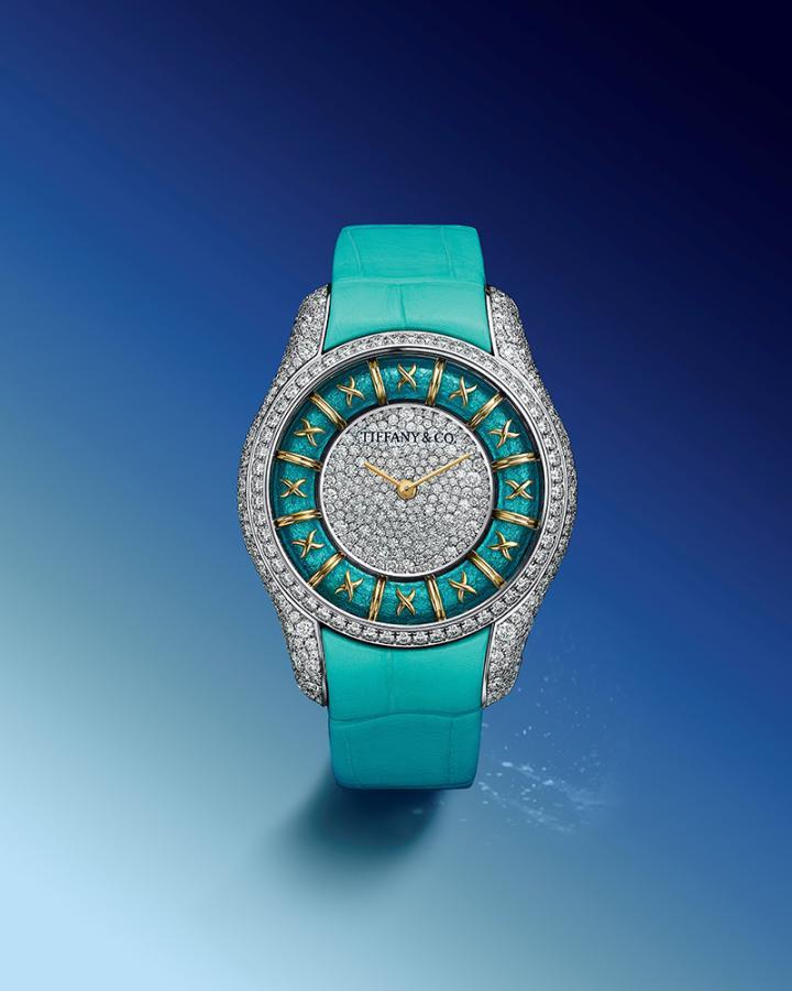 Enamel 白 K 金 Tiffany Blue® 金箔珐琅铺钻腕表