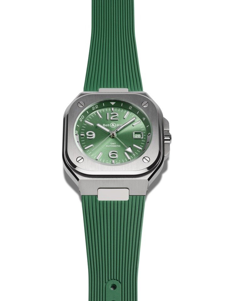 Bell & Ross BR‑05 GMT Green Steel 鼠尾草绿两地时间腕表