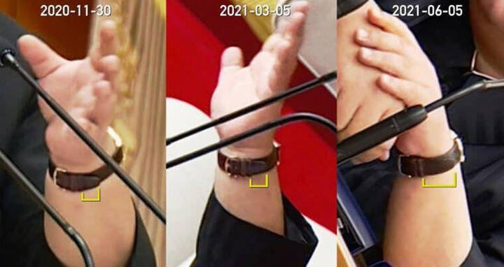 外媒仔细比较从2020年底至今，金正恩佩戴IWC柏涛菲诺手表表带长度的变化，推测他体重的确瞬间掉了不少