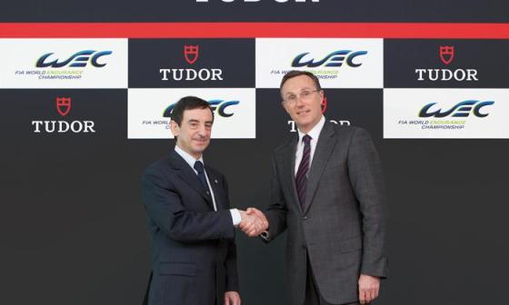 西方赛车俱乐部（ACO）总裁Pierre Fillon，左，与Montres Tudor SA 总经理Philippe Peverelli